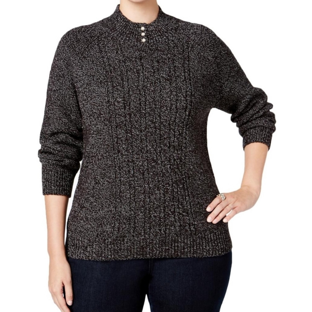 Karen Scott Ribbed Trim Mock Turtleneck Sweater